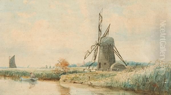 Broadland River Landscape Oil Painting by Will. Philip Barnes Freeman