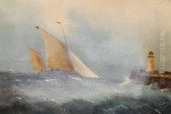 Attributed To William Barnes Freeman - Coastal Scene With Stormy Seas Oil Painting by Will. Philip Barnes Freeman