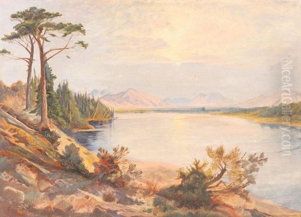 Serene Lake Landscape Oil Painting by Frederick Warren Freer