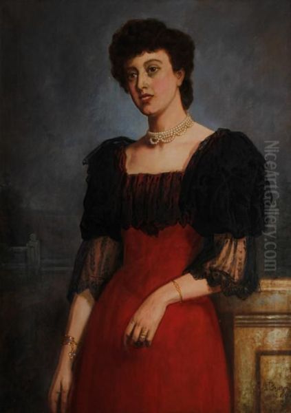 Portrait Of A Lady In A Red Dress Oil Painting by George Augustus Freezor