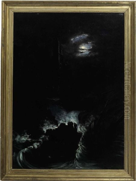 A Shipwreck By A Ruin Under The Moonlight Oil Painting by William Frefichs