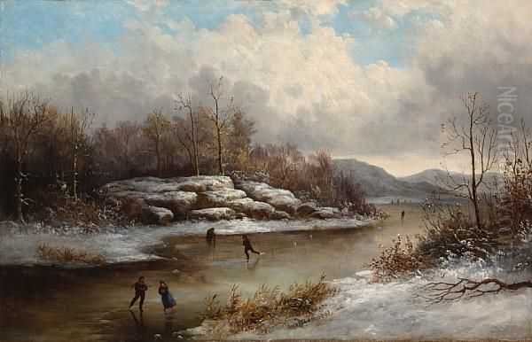 Skating In Winter Oil Painting by William Frefichs