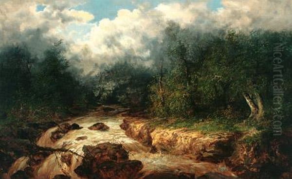 Fisherman Near The Falls Oil Painting by William Frefichs