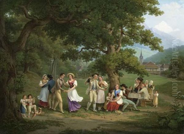 Rural Festive Company Oil Painting by Frederic Fregevize