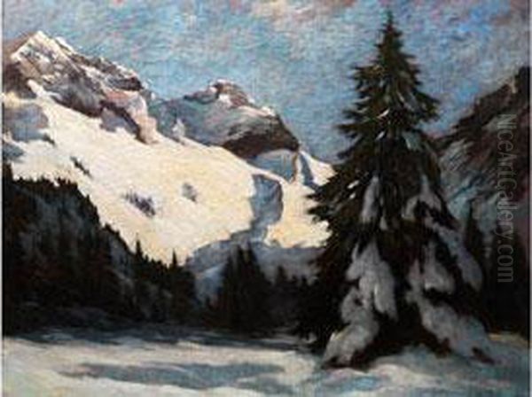 Winterliche Gebirgslandschaft Oil Painting by Ferdinand Freiherr Von Massenbach