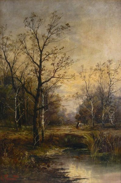 Stream Landscape Oil Painting by Herbert G. French