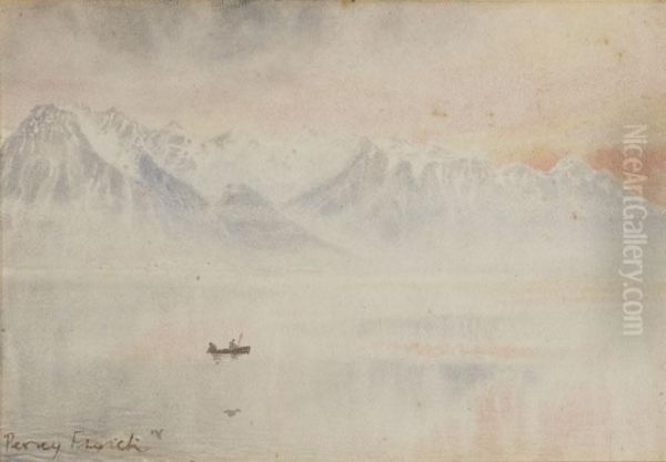 Figures In A Boat On Alpine Lake Oil Painting by William Percy French