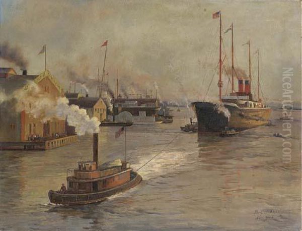 A View Of New York Harbor Oil Painting by Robert French