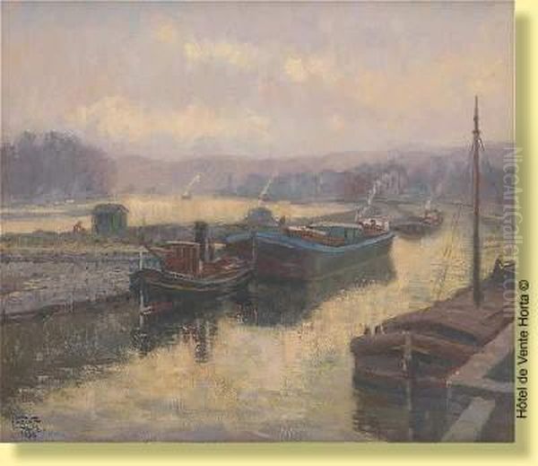 Lever De Soleil Sur Un Bord De Meuse Oil Painting by Lucien Frennet