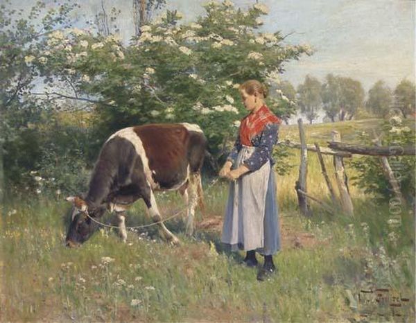 The Milkmaid Oil Painting by Oskar Frenzel