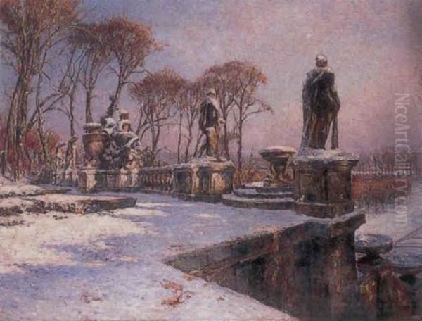 Parc De St. Cloud In The Snow Oil Painting by Paul Leon Frequenez