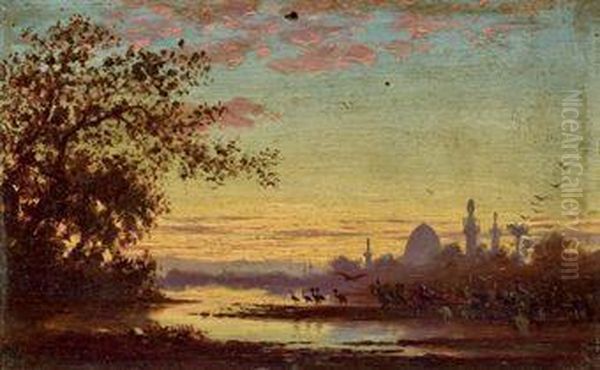 Coucher De Soleil A Siout, Haute Egypte Oil Painting by Ch. Theodore, Bey Frere