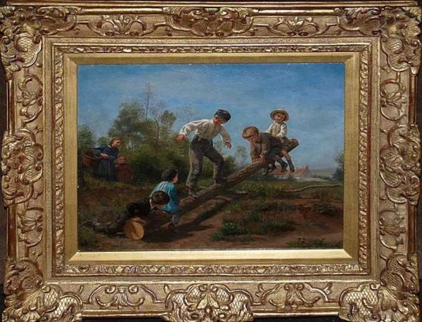 Kids Ona See-saw Oil Painting by Edouard Frere