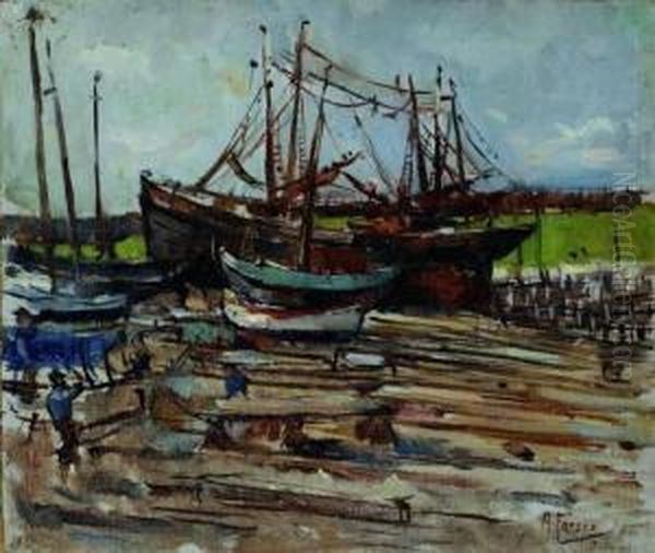 Scheepswerf In De Scheveningse Haven Oil Painting by Abraham Fresco