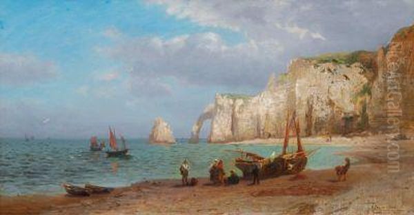 Felsenkuste Von Etretat Oil Painting by Richard Hermann Jul. Fresenius