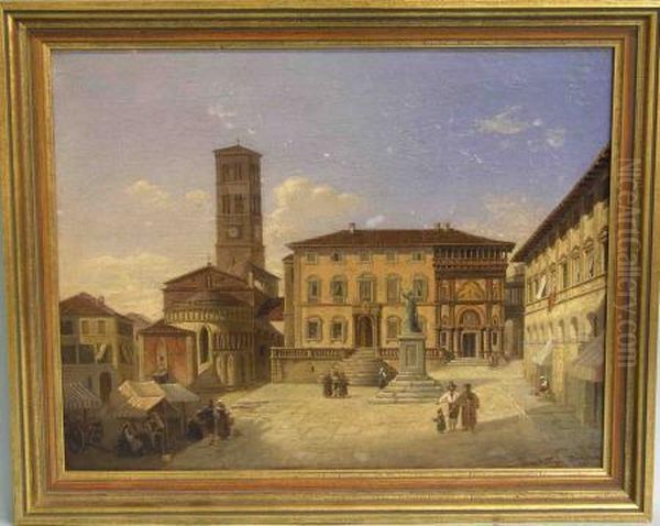 Piazza Grande In Arezzo Oil Painting by Eduard Frey