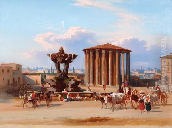 Il Cosiddetto Tempio Di Vesta Con La Fontana Del Bizzaccheri Oil Painting by Johann Jakob Frey