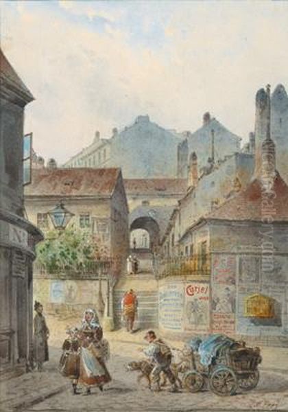 Hoher Steg (ratzenstadl Magdalenenstrase) Oil Painting by Johann Wilhelm Frey