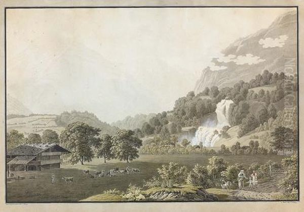 Das Haslital Mit Dem Reichenbachfall. Oil Painting by Samuel Frey