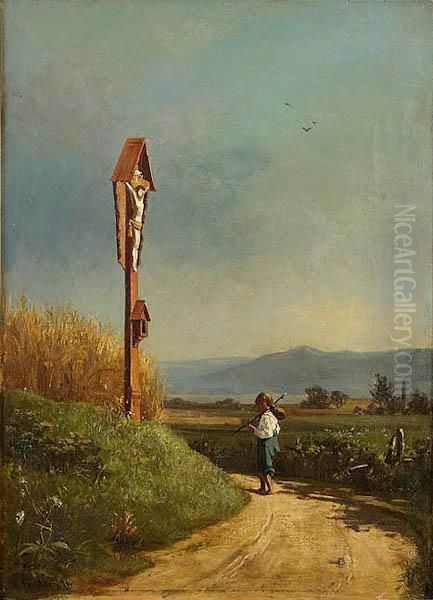 Boy On A Country Road Oil Painting by Conrad Freyberg