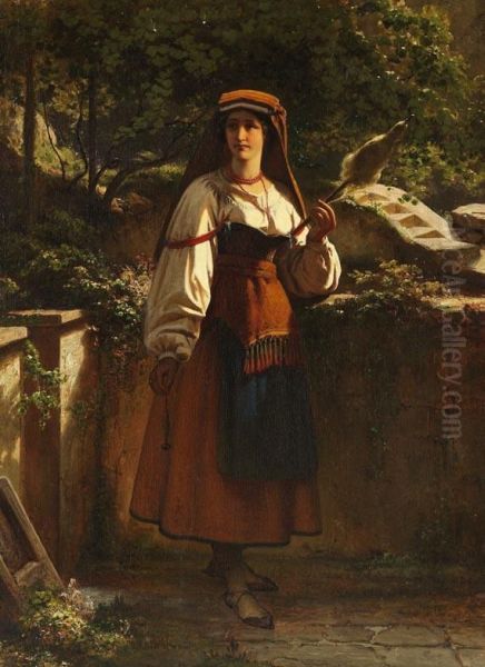 Romische Spinnerin In Tracht Oil Painting by Richard Freytag