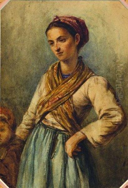 Jeune Femme Et Enfant. Oil Painting by Joseph Fricero