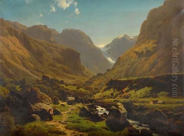 Berglandschaft. 1855. Oil Painting by Joachim Frich