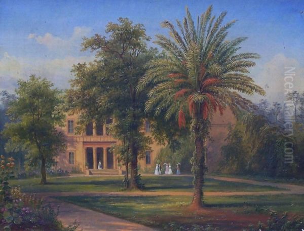 Parklandschaft Mit Sudlichem Flair Sowie Figurenstaffage Vor Klassizistischer Villa Oil Painting by Christianowitsch Fricke, Longin