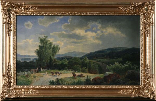 Landskap Med Kor Oil Painting by Ludvig Frid