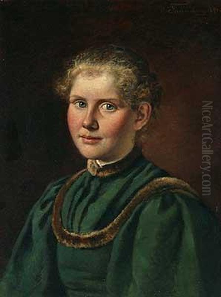 Portrait Eines Madchens Im Nerzverbramten Kleid Oil Painting by Wilhelm Friedenberg