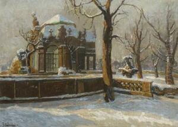 Winterlicher Schlosspark. Oil Painting by Walter Friederici