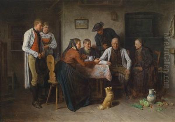 Visit Of The Matchmaker Oil Painting by Friedrich V. Malheim Friedlaender