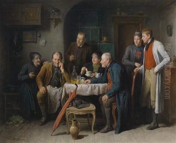 Matchmaking Oil Painting by Friedrich V. Malheim Friedlaender