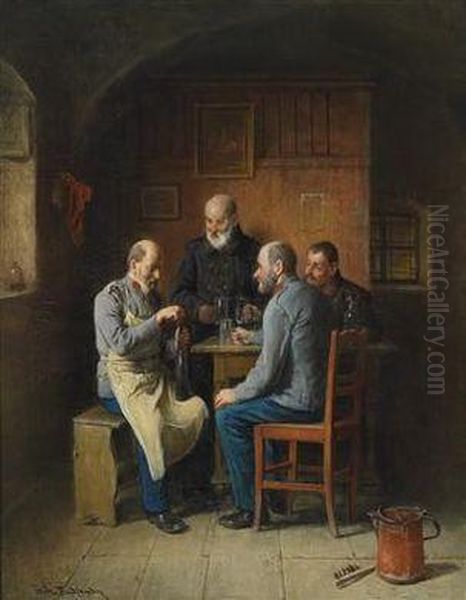 The Veterans Drinking Oil Painting by Friedrich V. Malheim Friedlaender