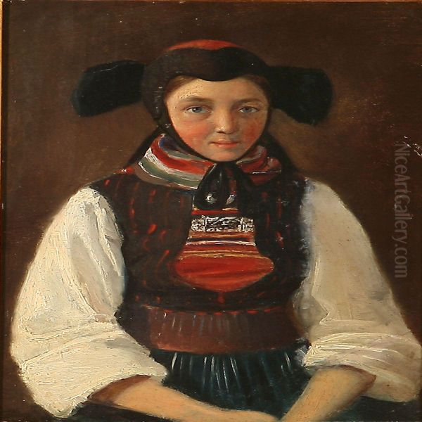 A Young Girl In A National Costume Oil Painting by Julius Friedlaender