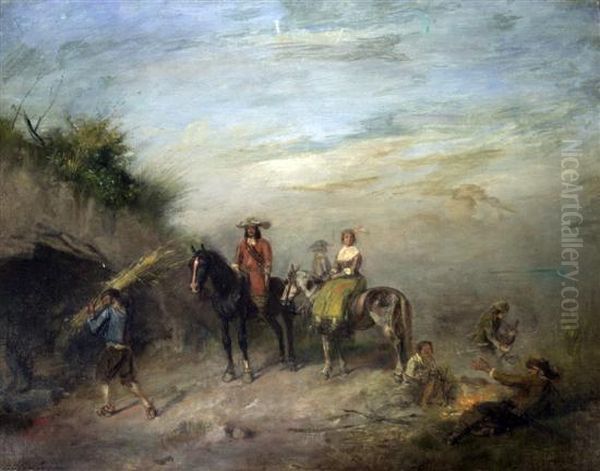 Hunting Party Beside An Encampment Oil Painting by Alfred Friedlander