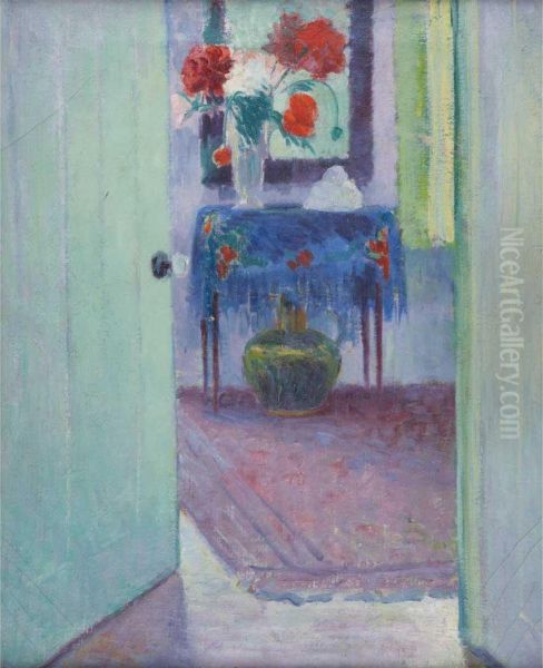 Interior With Flowers Oil Painting by Arnold Aaron Friedman