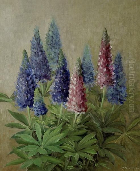 Les Lupins Oil Painting by A. C. Friedrich