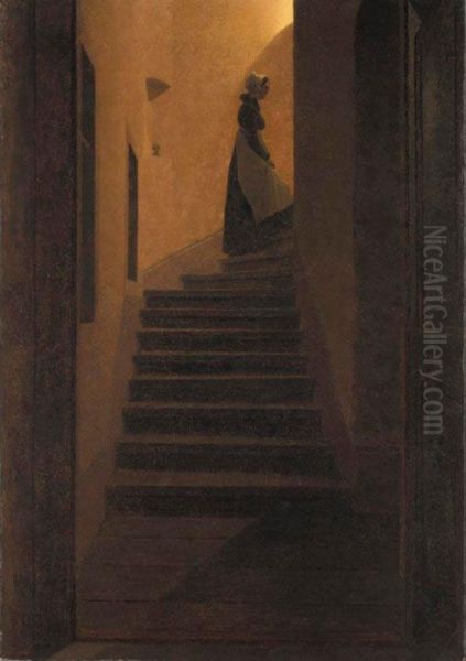 Caroline Auf Der Treppe (caroline On The Stair) Oil Painting by Caspar David Friedrich