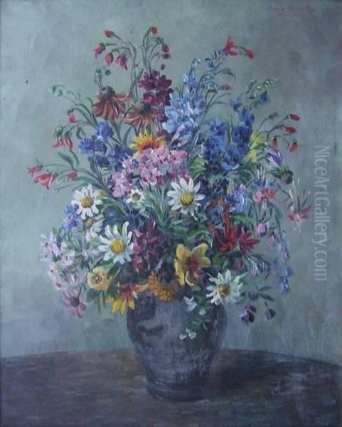 Blumenstraus In Glasvase Oil Painting by Munster Friedrich