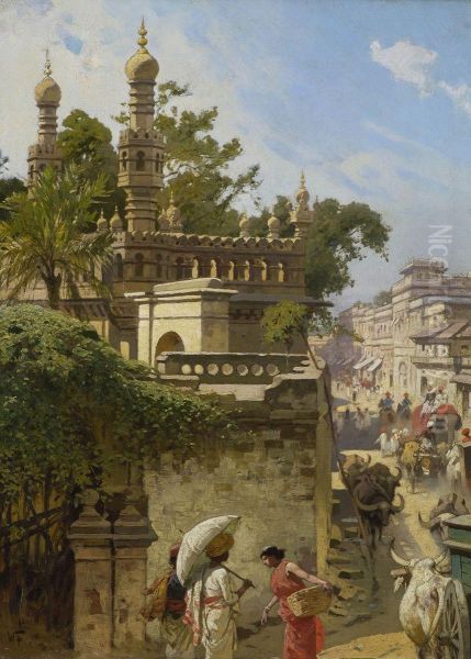 Indische Strasenszene Oil Painting by Woldemar Friedrich