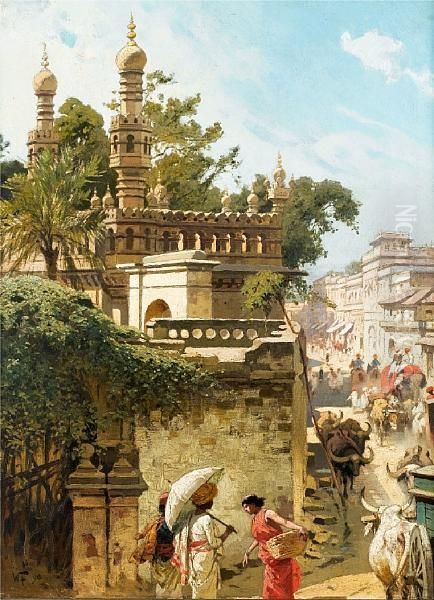 Street Scene In Hyderabad, Pakistan Oil Painting by Woldemar Friedrich