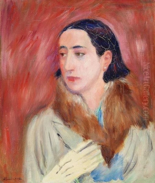 Bildnis Einer Dame Mit Pelzkragen Oil Painting by Fritz Friedrichs