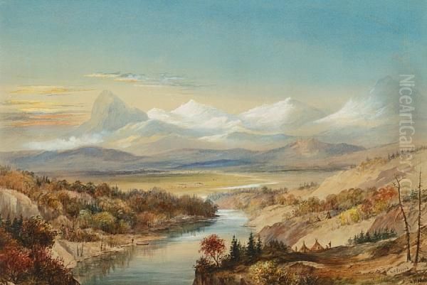 Distant View Of The Rocky Mountains Oil Painting by Washington F. Friend