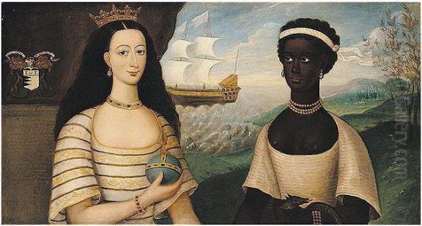 Portrait Of The Princess Of Zanzibar With An African Attendant Oil Painting by Walter Frier