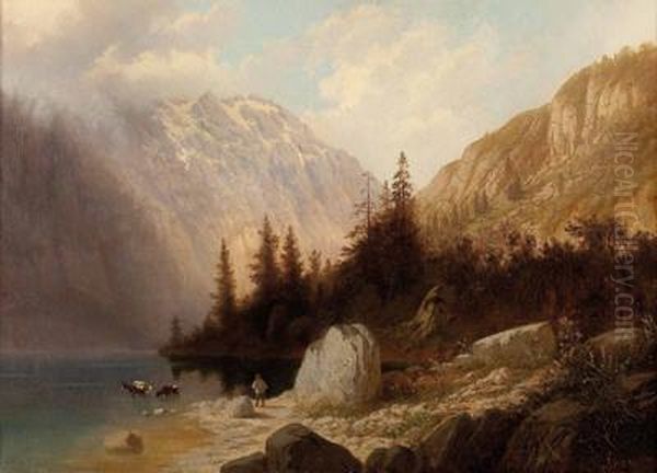 Rast Am Gebirgssee Oil Painting by Leopold Friess