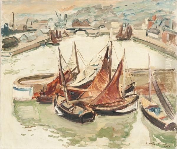 Barques A Honfleur Oil Painting by Emile-Othon Friesz