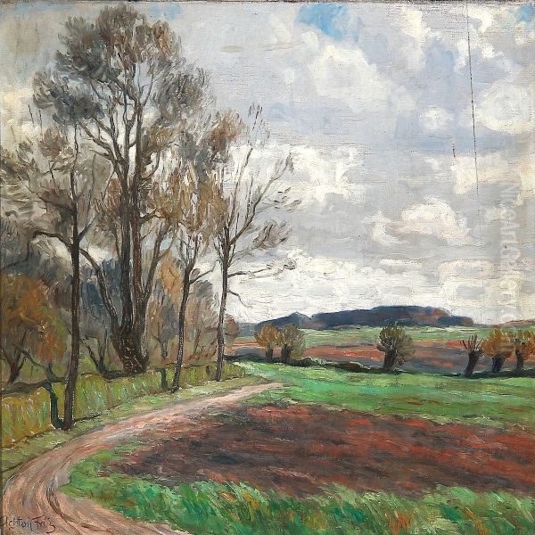 Danish Autumn Landscape Oil Painting by Achton Friis