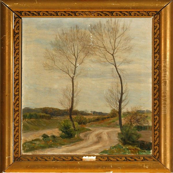 A Road In An Autumnlandscape Oil Painting by Achton Friis