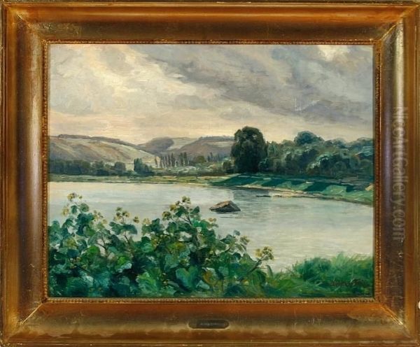 A Danish Summer Landscape By A Lake Oil Painting by Achton Friis